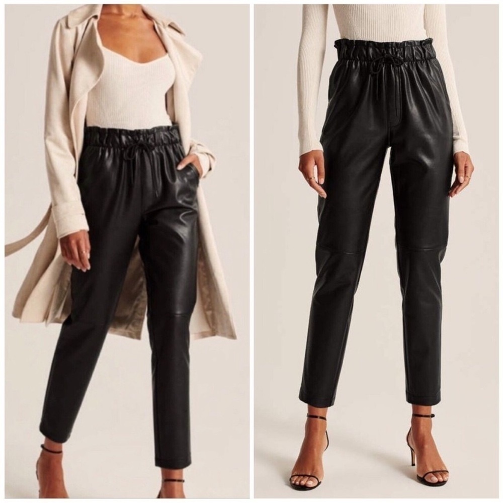 Abercrombie & Fitch leather pants pull on Vegan Faux Taper Black Stretch size XL